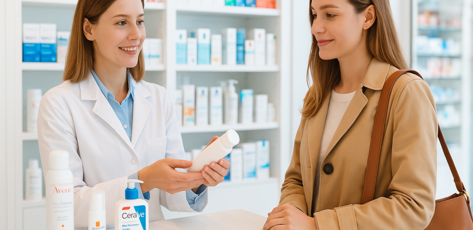 Kosmetikberatung einer jungen Frau in der Linden-Apotheke - KI‑generiert