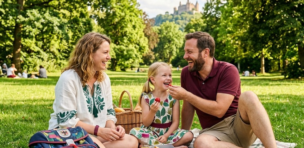 Familie macht Picknick in einem Park